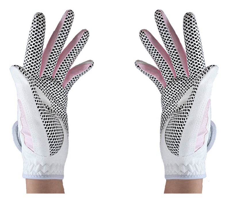 PGM Women's Golf Glove One Pair, Improved Grip System, Cool and Comfortable (White Pink, L) - Image 2